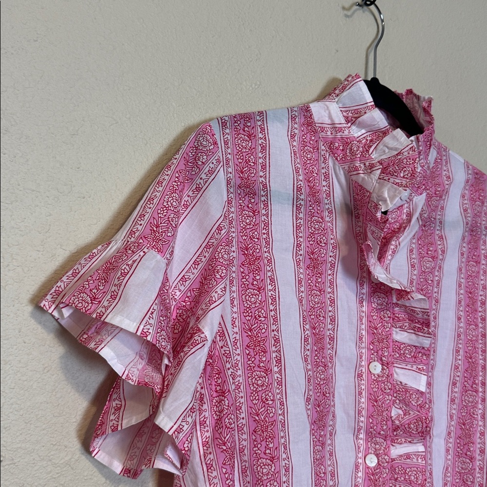 Pink Striped Ruffle-Trim Blouse - Picture 4 of 9
